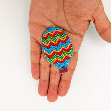 Hot Air Balloon Beaded Applique, Hand Embroidered In Multicoloured Beads, Beaded Motif